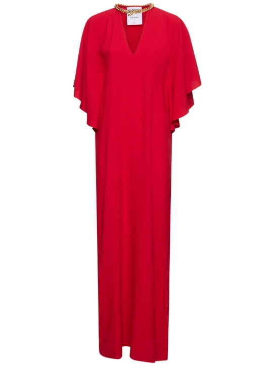 Moschino: Vestido caftán de satén decorado - Rojo - women_0 | Luisa Via Roma