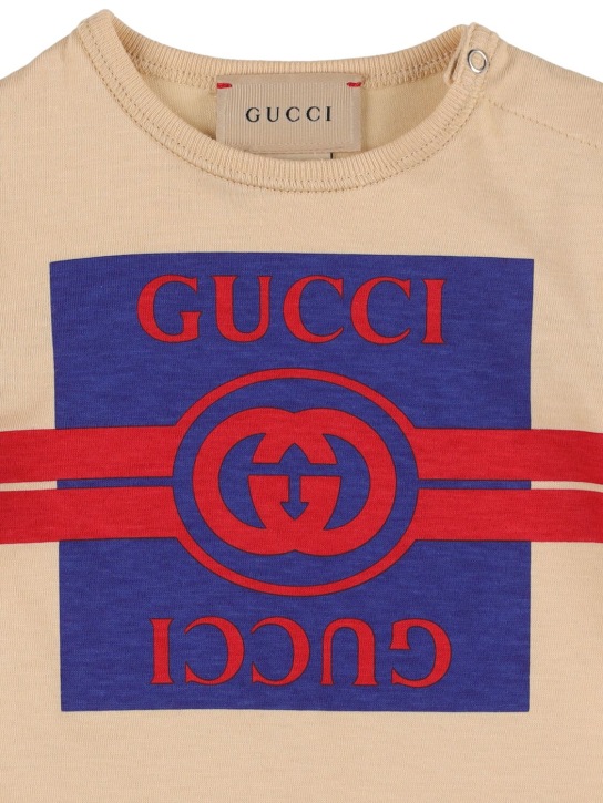 Gucci: コットンジャージーロンパース - クリーム/マルチカラー - kids-boys_1 | Luisa Via Roma