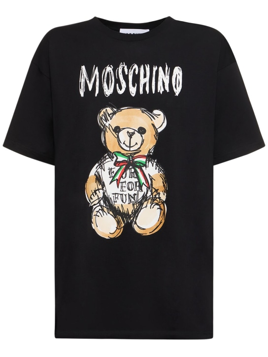 Moschino: 코튼 니트 저지 로고 티셔츠 - 블랙 - women_0 | Luisa Via Roma