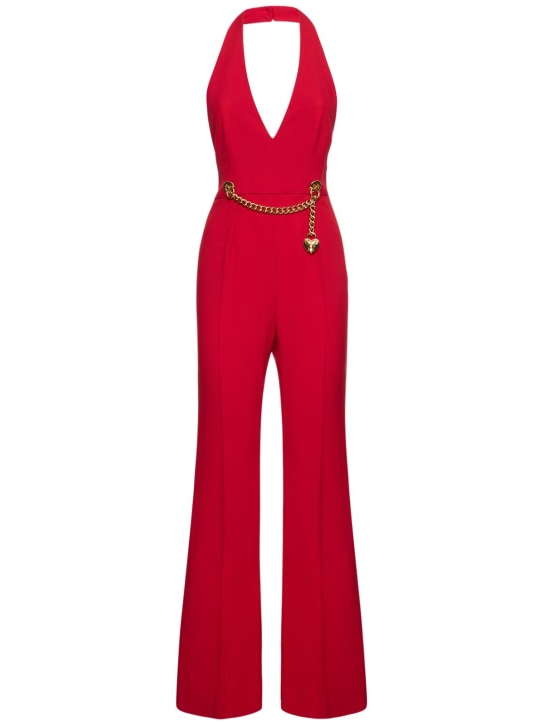 Moschino: 粘胶纤维双面缎绕颈连身裤 - 红色 - women_0 | Luisa Via Roma