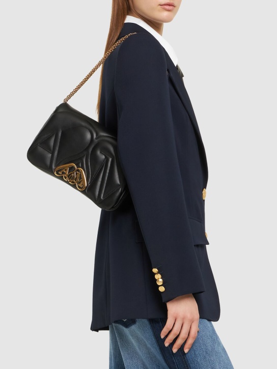 Alexander McQueen: Small The Seal leather shoulder bag - Black - women_1 | Luisa Via Roma