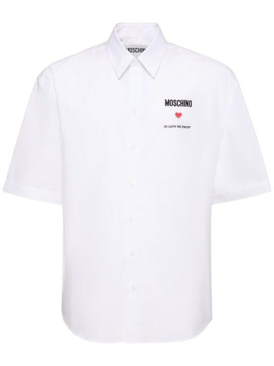 Moschino: In Love We Trust cotton poplin shirt - Beyaz - men_0 | Luisa Via Roma