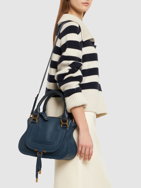 Chloé: Small Marcie leather shoulder bag - Navy - women_1 | Luisa Via Roma