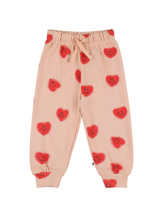 Molo: Heart print organic cotton sweatpants - Pembe - kids-girls_0 | Luisa Via Roma