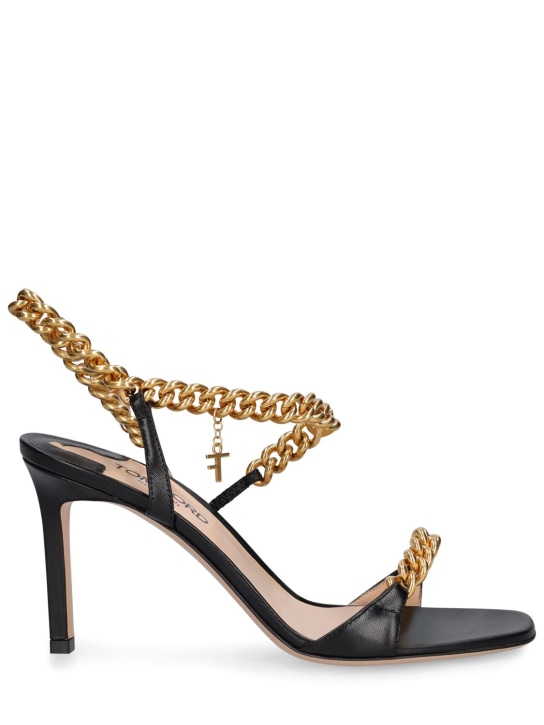 Tom Ford: 85mm Zenith leather & chain sandals - Black - women_0 | Luisa Via Roma