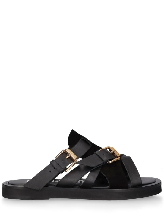 Moschino: Leather sandals - Siyah - men_0 | Luisa Via Roma