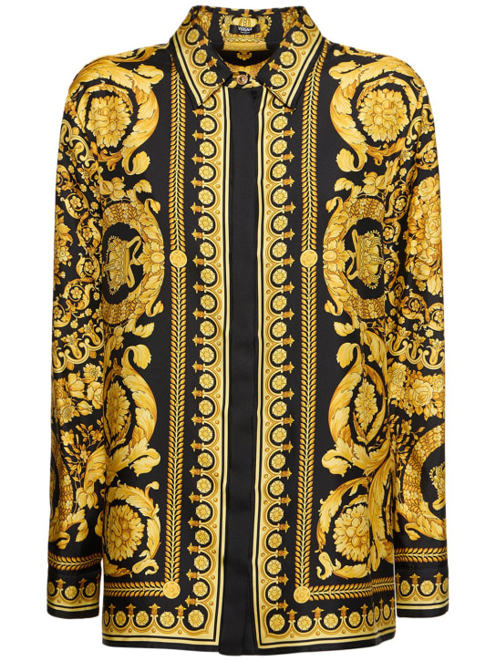 Versace: Baroque printed silk twill shirt - Siyah/Altın - women_0 | Luisa Via Roma