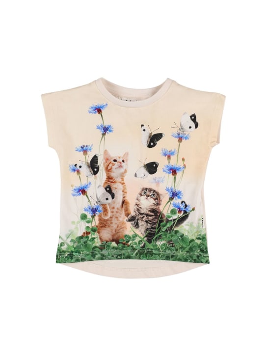 Molo: T-shirt en coton biologique imprimé chats - Blanc/Multi - kids-girls_0 | Luisa Via Roma