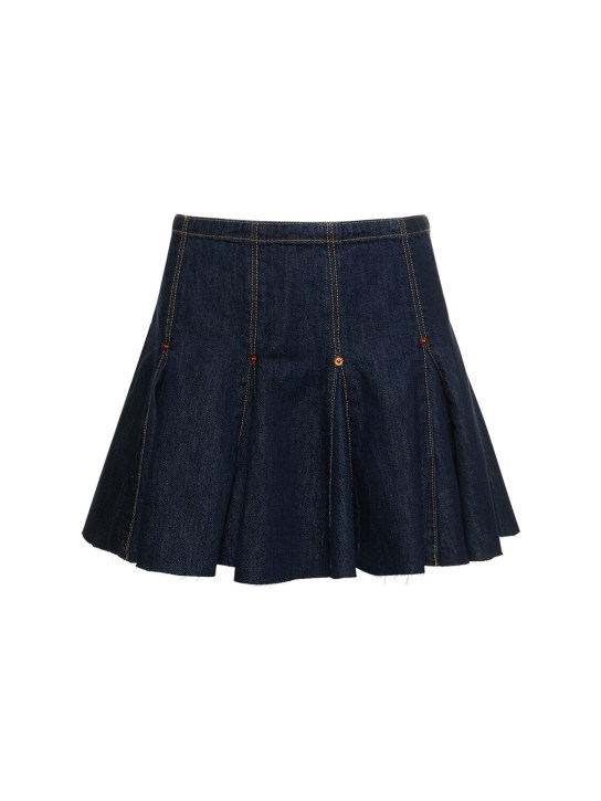 RE/DONE: Pleated denim cotton blend mini skirt - Mavi - women_0 | Luisa Via Roma