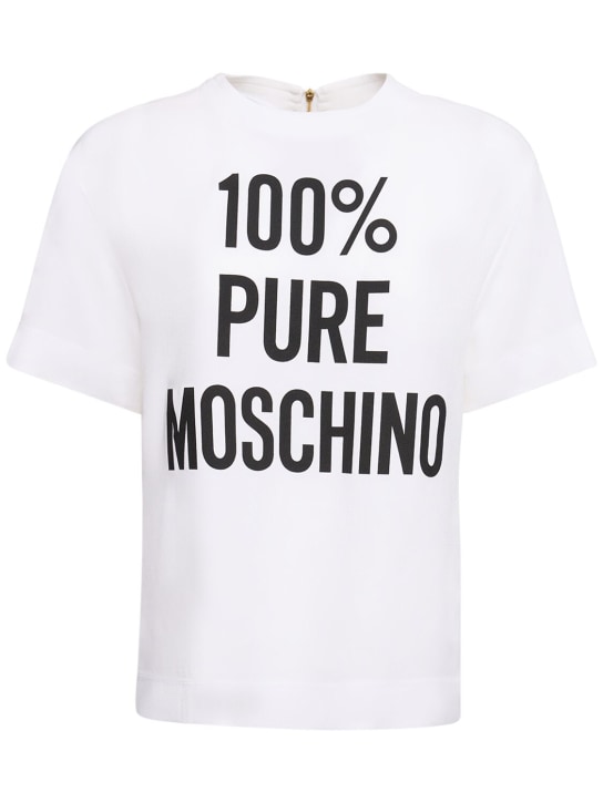 Moschino: Viscose envers satin logo t-shirt - Beyaz - women_0 | Luisa Via Roma