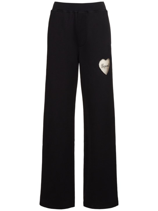 Dsquared2: Pantalon en coton à logo cœur - Noir - women_0 | Luisa Via Roma
