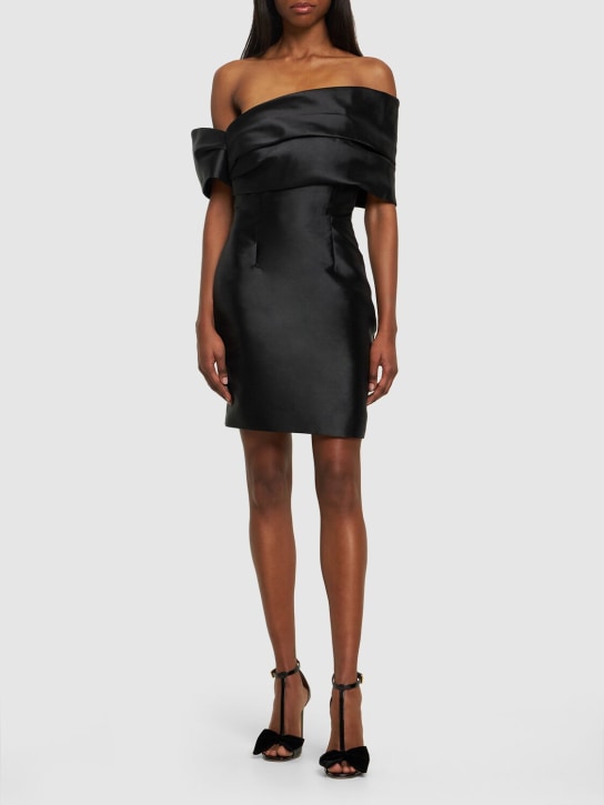 Solace London: Edda asymmetric twill mini dress - Siyah - women_1 | Luisa Via Roma