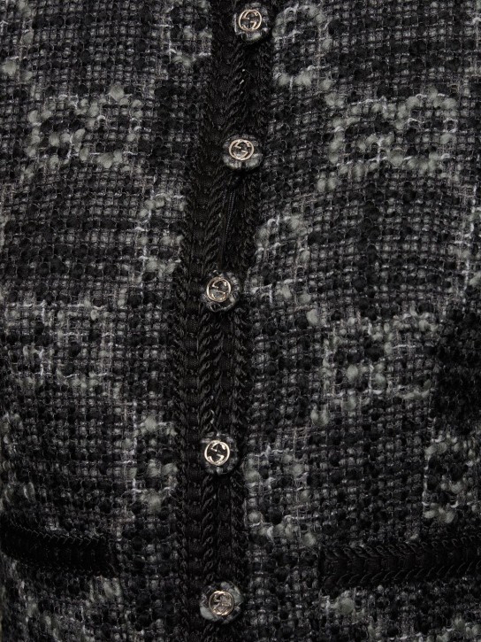 Gucci: Chaqueta de tweed de lana - Gris Oscuro/Negro - women_1 | Luisa Via Roma