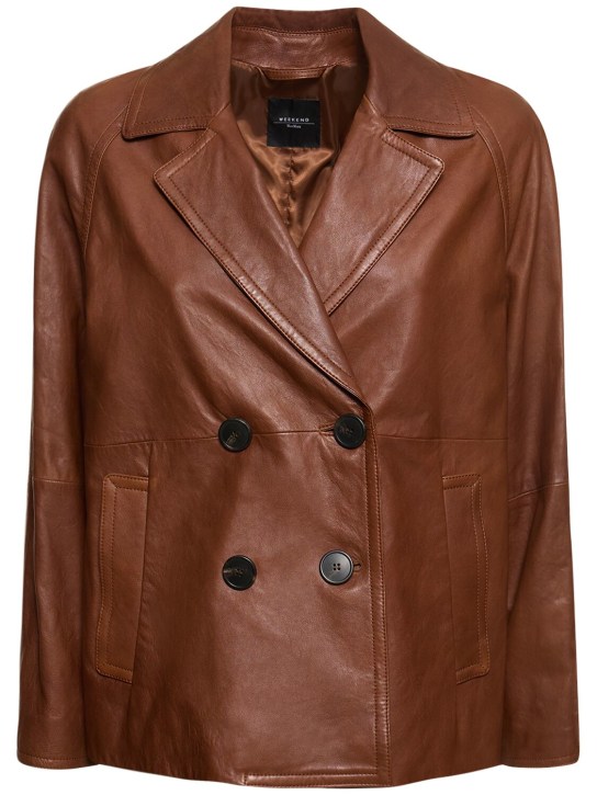 Weekend Max Mara: Oria double breast leather jacket - Brown - women_0 | Luisa Via Roma