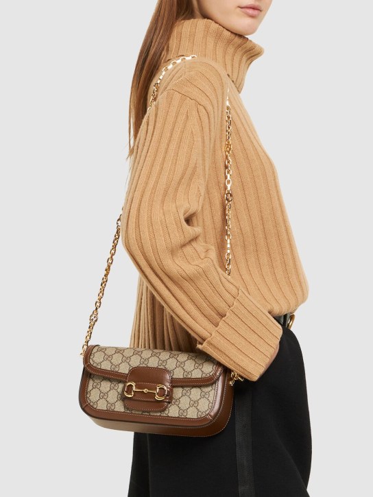 Gucci: 1955 Horsebit GG canvas shoulder bag - Bej - women_1 | Luisa Via Roma