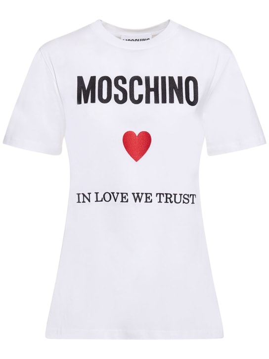 Moschino: T-Shirt aus Baumwolljersey mit Logo - Weiß - women_0 | Luisa Via Roma