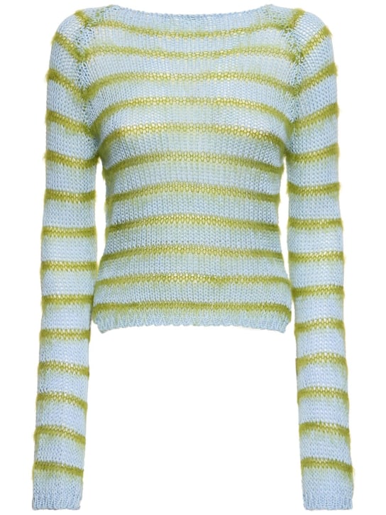 Marni: Striped cotton knit l/s crop sweater - Blue/Green - women_0 | Luisa Via Roma
