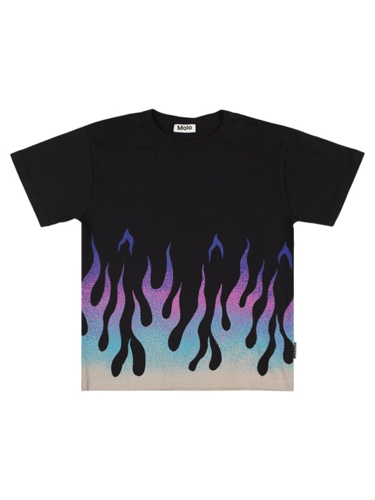 Molo: T-shirt en coton biologique imprimé flammes - Noir - kids-boys_0 | Luisa Via Roma
