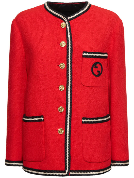 Gucci: Wool tweed jacket w/ interlocking G - Strawberry/Mix - women_0 | Luisa Via Roma
