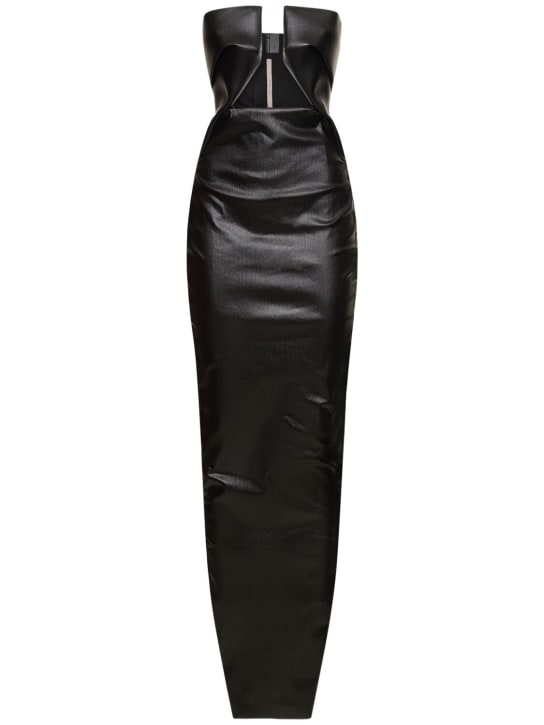 Rick Owens: Prong coated denim strapless maxi dress - Siyah - women_0 | Luisa Via Roma