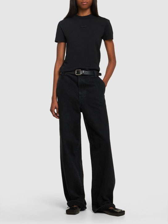 Jacquemus: Le T-shirt Gros Grain コットンTシャツ - ブラック - women_1 | Luisa Via Roma