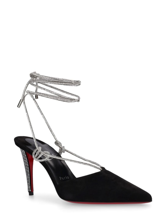 Christian Louboutin: 85毫米Astrid麂皮&水晶高跟鞋 - 黑色/银色 - women_2 | Luisa Via Roma