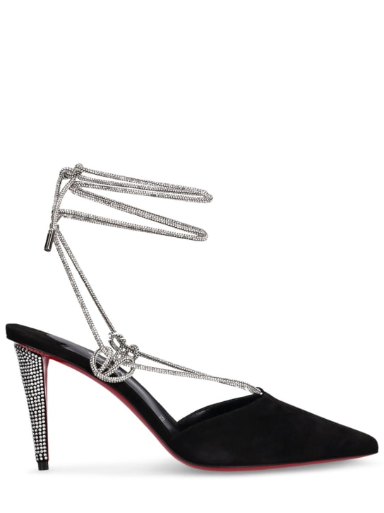 Christian Louboutin: 85mm Astrid suede & crystal heels - Siyah/Gümüş - women_0 | Luisa Via Roma
