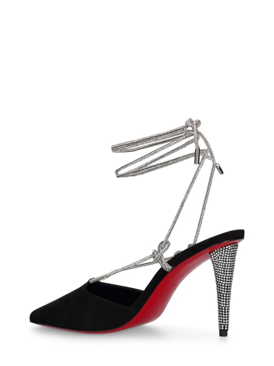 Christian Louboutin: 85毫米Astrid麂皮&水晶高跟鞋 - 黑色/银色 - women_3 | Luisa Via Roma