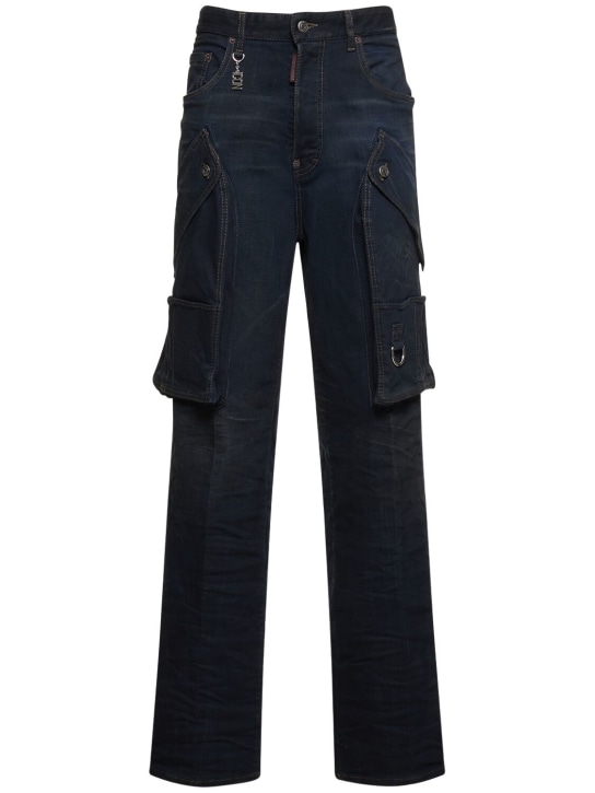 Dsquared2: Eros wide denim cargo jeans - Dark Blue - women_0 | Luisa Via Roma