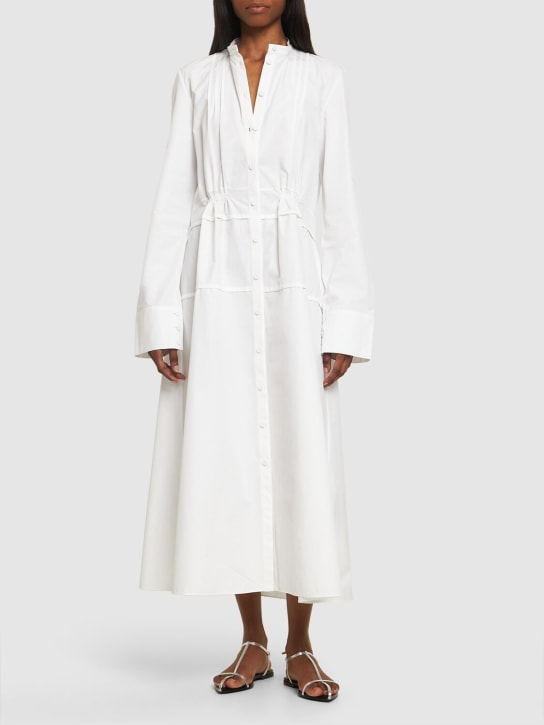 Jil Sander: Robe chemise midi en popeline de coton épais - Blanc - women_1 | Luisa Via Roma