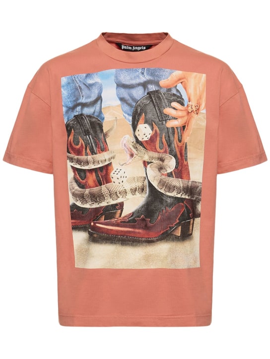 Palm Angels: T-shirt Dice Game in cotone con logo - Rosa/Multi - men_0 | Luisa Via Roma
