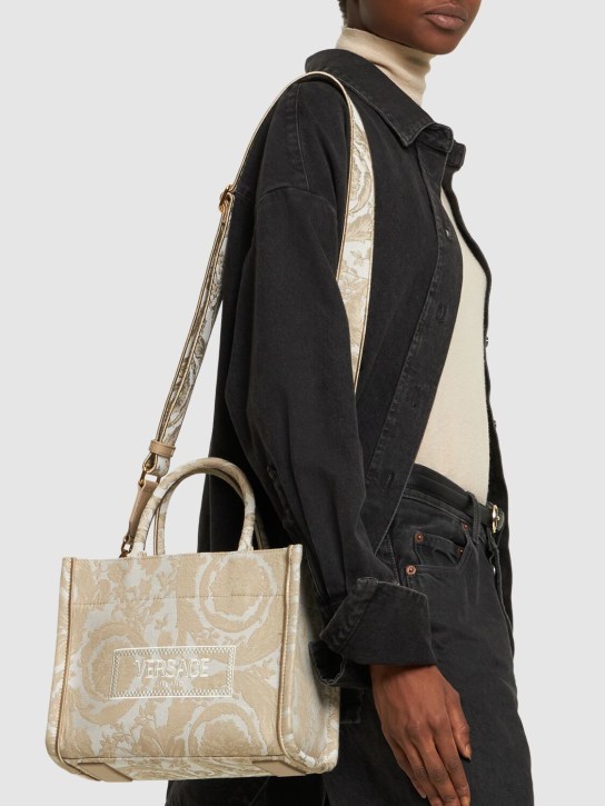 Versace: Small Barocco jacquard tote bag - Beige - women_1 | Luisa Via Roma