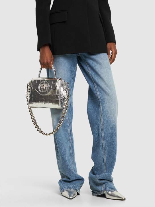 Versace: Small Medusa embossed leather bag - Gümüş - women_1 | Luisa Via Roma