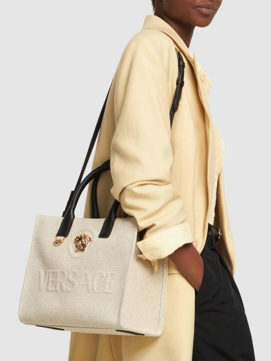 Versace: Small canvas tote bag - Beige - women_1 | Luisa Via Roma
