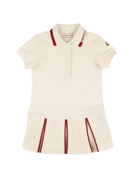 Moncler: Vestido de algodón piqué stretch - Beige Claro - kids-girls_0 | Luisa Via Roma