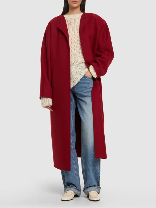 The Row: Priske brushed cashmere collarless coat - Kırmızı - women_1 | Luisa Via Roma
