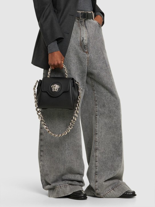 Versace: Small Medusa leather top handle bag - Black - women_1 | Luisa Via Roma