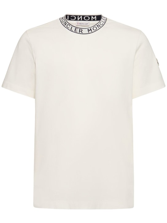 Moncler: Logo cotton jersey t-shirt - Beyaz - men_0 | Luisa Via Roma