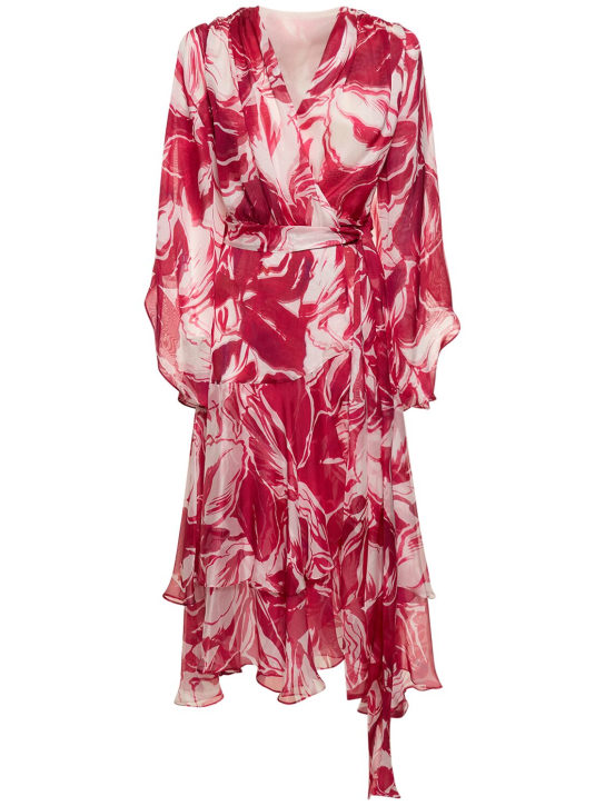 Costarellos: Juniper printed silk midi wrap dress - women_0 | Luisa Via Roma