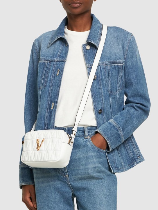 Versace: Quilted leather camera bag - Optic White - women_1 | Luisa Via Roma