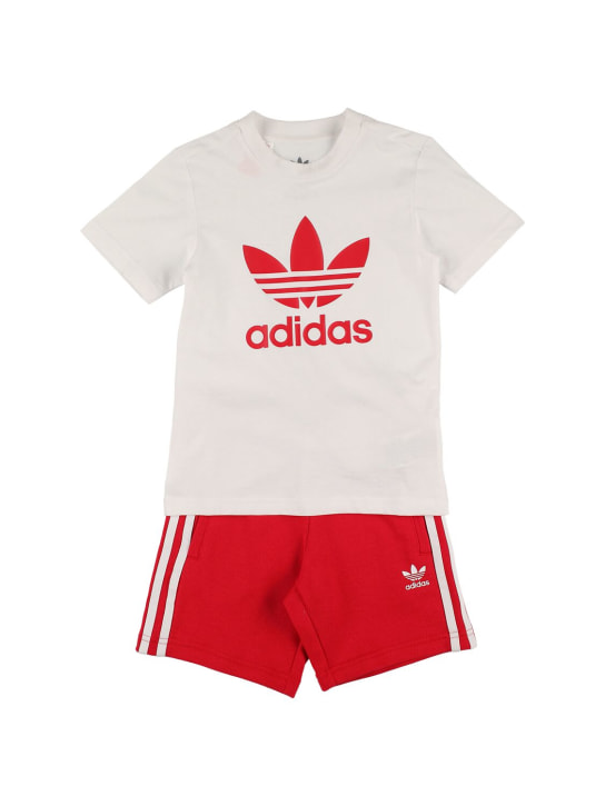 adidas Originals: Camiseta y shorts de algodón con logo - Blanco/Rojo - kids-girls_0 | Luisa Via Roma