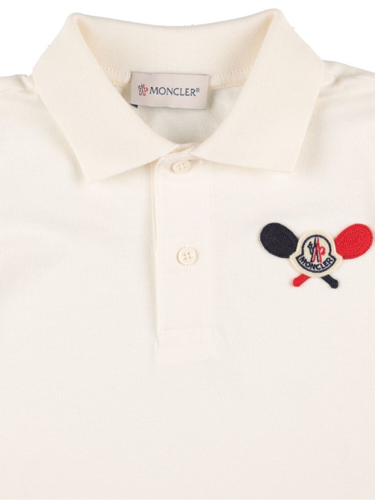 Moncler: Logo detail cotton polo shirt - White - kids-girls_1 | Luisa Via Roma