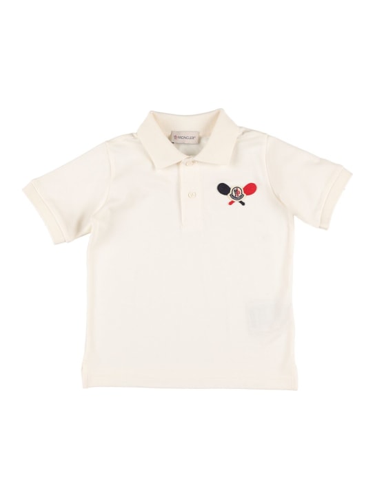 Moncler: Logo细节棉质POLO衫 - 白色 - kids-boys_0 | Luisa Via Roma
