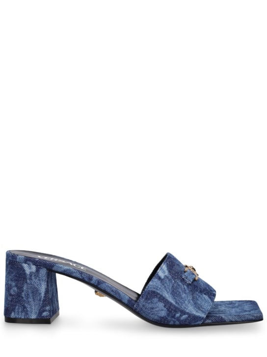 Versace: Mules en denim 55 mm - Denim Bleu - women_0 | Luisa Via Roma