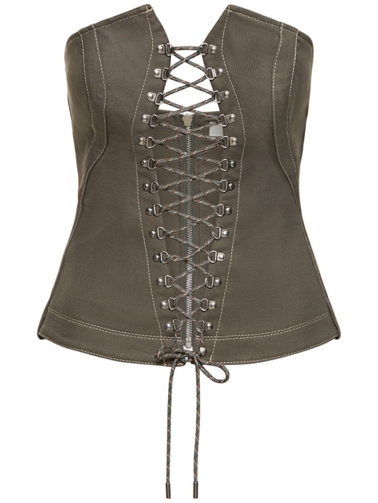 Dion Lee: Cotton denim laced hiking corset top - Gri - women_0 | Luisa Via Roma