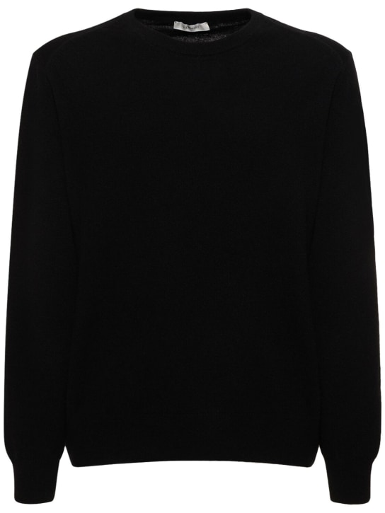 Lemaire: Wool blend knit crewneck sweater - Black - men_0 | Luisa Via Roma