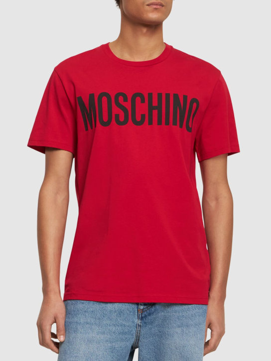 Moschino: Logo print cotton t-shirt - men_2 | Luisa Via Roma