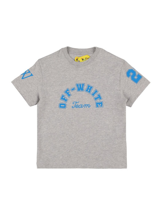 Off-White: T-shirt en coton Team 23 - Gris/Bleu - kids-boys_0 | Luisa Via Roma