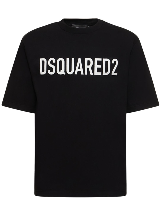 Dsquared2: Loose Fit printed cotton t-shirt - Black - men_0 | Luisa Via Roma