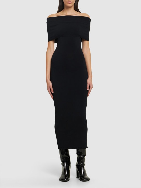 Wardrobe.nyc: Off-shoulder viscose blend midi dress - Siyah - women_1 | Luisa Via Roma